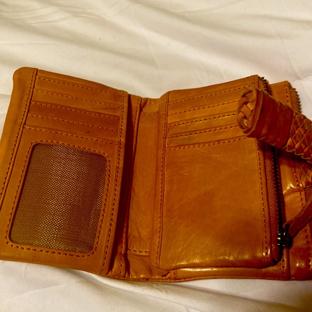 Genuine Leather Cognac Clutch Wallet Woven Detail Boho Made in India - Picture 4 of 8